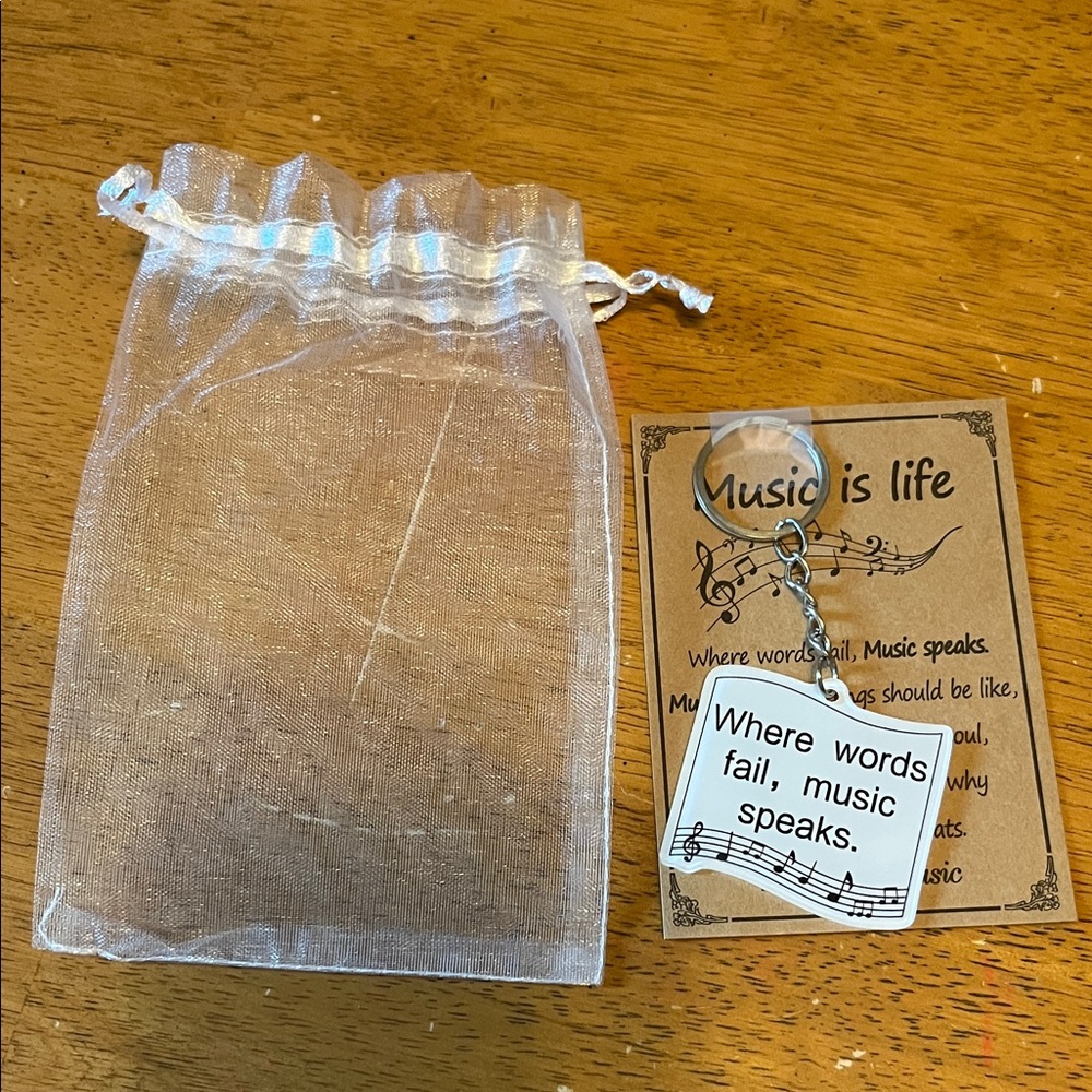 Music Is Life Quote Keychain with Organza Bag and Card